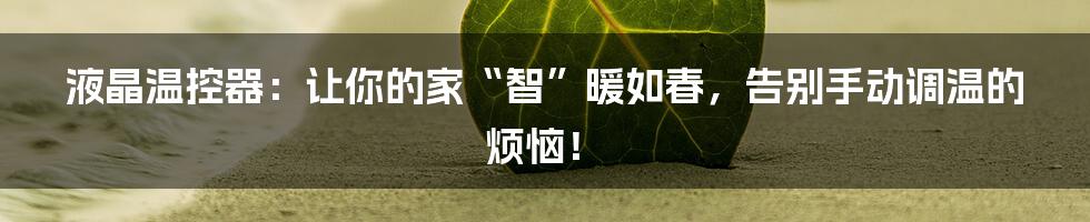 液晶温控器:让你的家“智”暖如春,告别手动调温的烦恼!