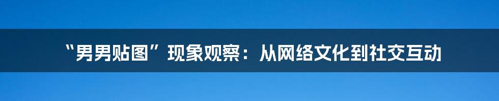 “男男贴图”现象观察:从网络文化到社交互动