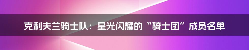 克利夫兰骑士队：星光闪耀的“骑士团”成员名单