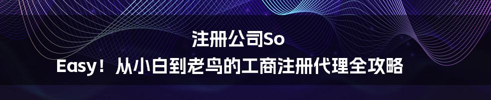 注册公司So Easy!从小白到老鸟的工商注册代理全攻略