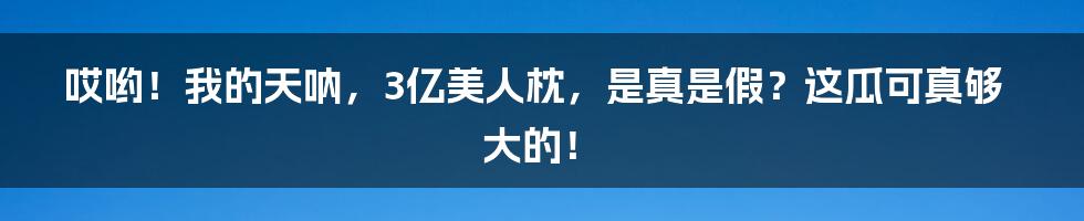 哎哟!我的天呐,3亿美人枕,是真是假?这瓜可真够大的!