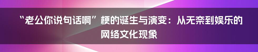 “老公你说句话啊”梗的诞生与演变：从无奈到娱乐的网络文化现象