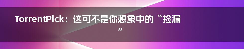 TorrentPick：这可不是你想象中的“捡漏”