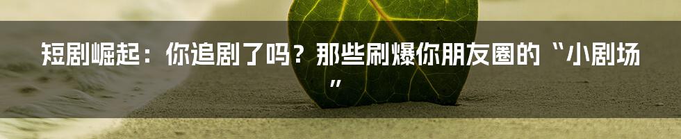 短剧崛起：你追剧了吗？那些刷爆你朋友圈的“小剧场”