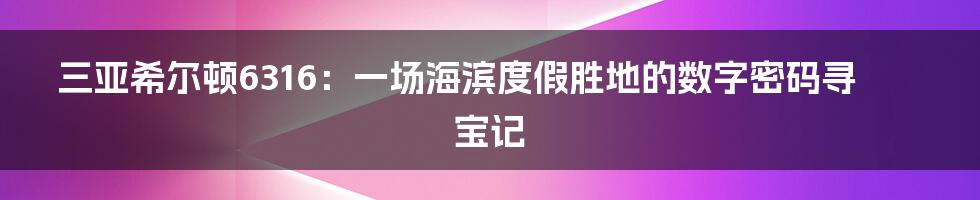 三亚希尔顿6316:一场海滨度假胜地的数字密码寻宝记