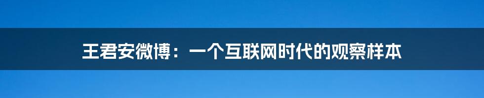 王君安微博：一个互联网时代的观察样本