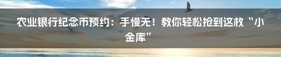 农业银行纪念币预约：手慢无！教你轻松抢到这枚“小金库”