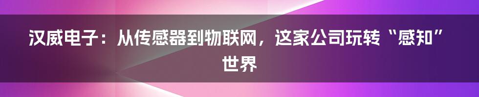 汉威电子:从传感器到物联网,这家公司玩转“感知”世界