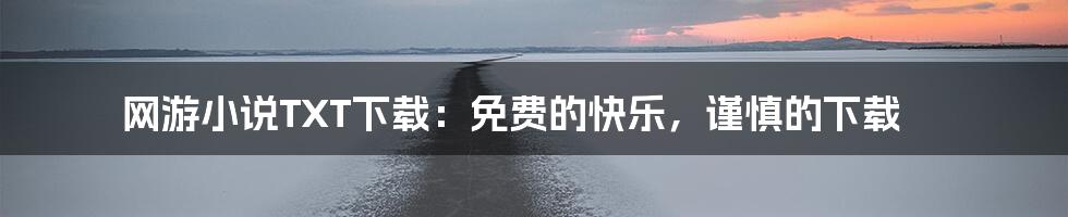 网游小说TXT下载：免费的快乐，谨慎的下载