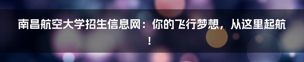 南昌航空大学招生信息网：你的飞行梦想，从这里起航！