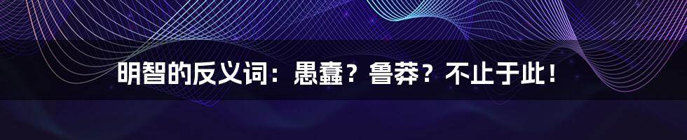 明智的反义词：愚蠢？鲁莽？不止于此！