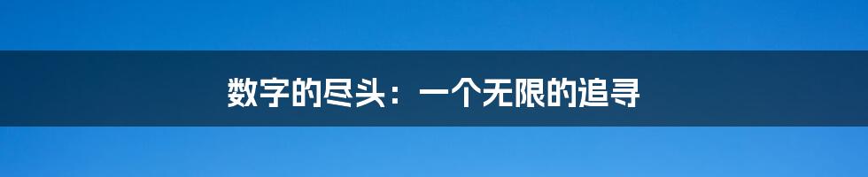 数字的尽头：一个无限的追寻