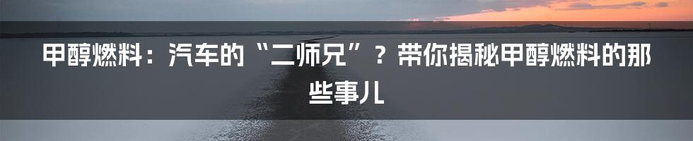 甲醇燃料:汽车的“二师兄”?带你揭秘甲醇燃料的那些事儿