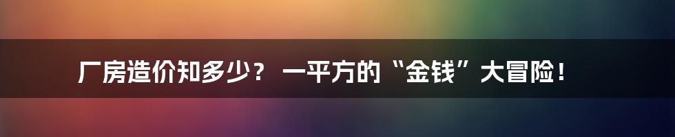 厂房造价知多少? 一平方的“金钱”大冒险!