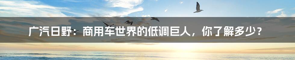广汽日野:商用车世界的低调巨人,你了解多少?