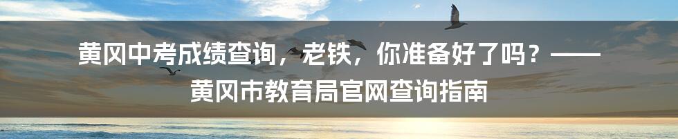 黄冈中考成绩查询，老铁，你准备好了吗？—— 黄冈市教育局官网查询指南