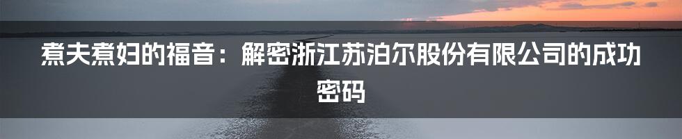 煮夫煮妇的福音:解密浙江苏泊尔股份有限公司的成功密码