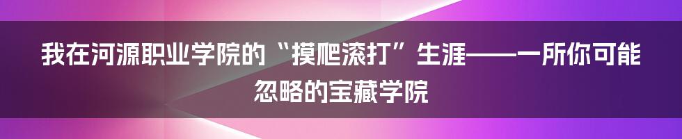 我在河源职业学院的“摸爬滚打”生涯——一所你可能忽略的宝藏学院