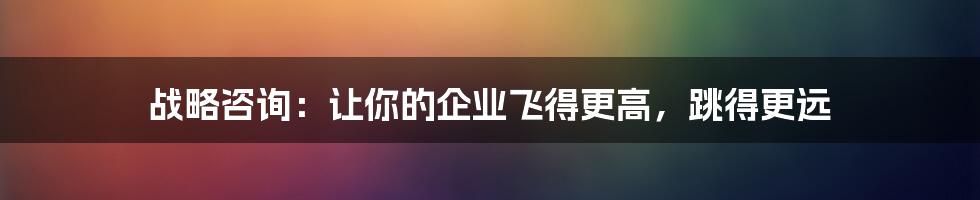 战略咨询:让你的企业飞得更高,跳得更远