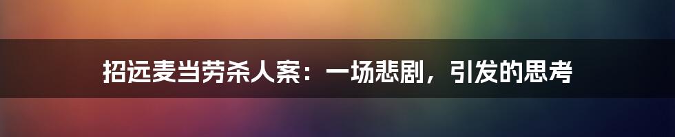 招远麦当劳杀人案：一场悲剧，引发的思考