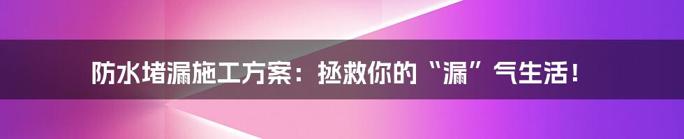 防水堵漏施工方案：拯救你的“漏”气生活！