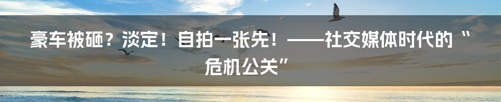 豪车被砸？淡定！自拍一张先！——社交媒体时代的“危机公关”