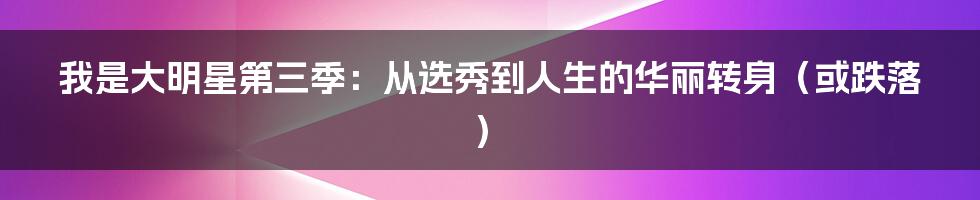 我是大明星第三季：从选秀到人生的华丽转身（或跌落）