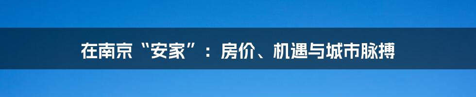在南京“安家”:房价、机遇与城市脉搏