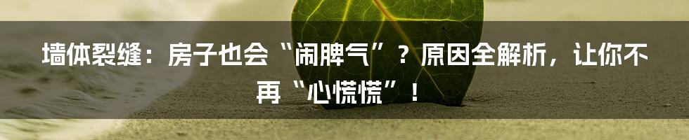 墙体裂缝：房子也会“闹脾气”？原因全解析，让你不再“心慌慌”！