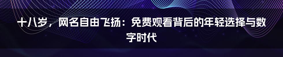 十八岁,网名自由飞扬:免费观看背后的年轻选择与数字时代