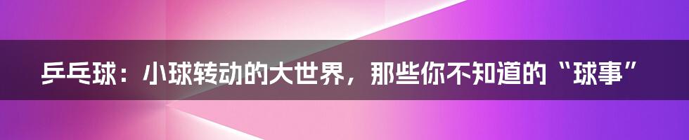 乒乓球:小球转动的大世界,那些你不知道的“球事”