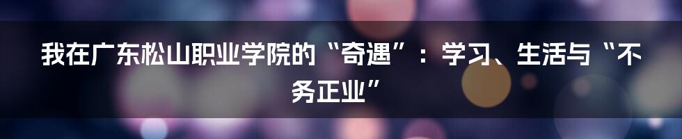我在广东松山职业学院的“奇遇”:学习、生活与“不务正业”