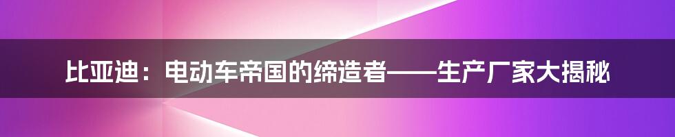 比亚迪:电动车帝国的缔造者——生产厂家大揭秘