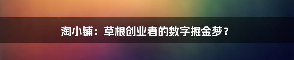 淘小铺:草根创业者的数字掘金梦?