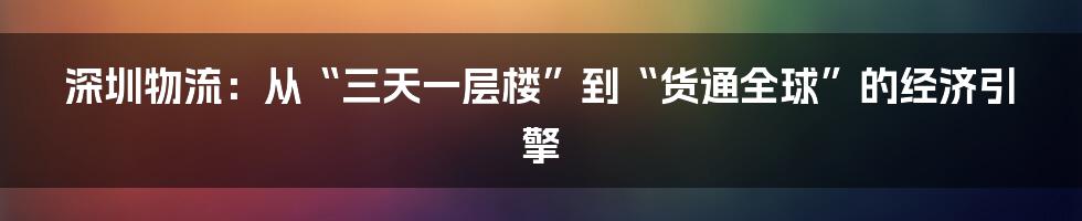 深圳物流：从“三天一层楼”到“货通全球”的经济引擎