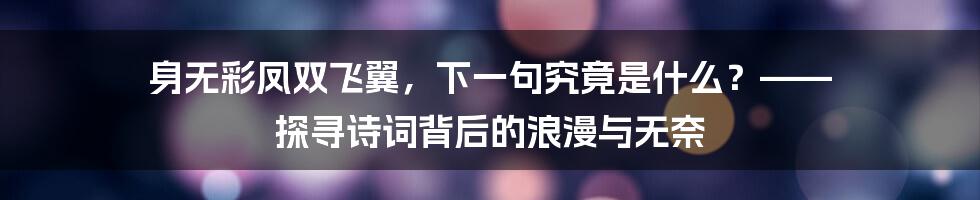 身无彩凤双飞翼,下一句究竟是什么?—— 探寻诗词背后的浪漫与无奈