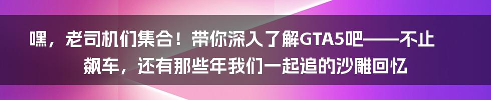 嘿,老司机们集合!带你深入了解GTA5吧——不止飙车,还有那些年我们一起追的沙雕回忆