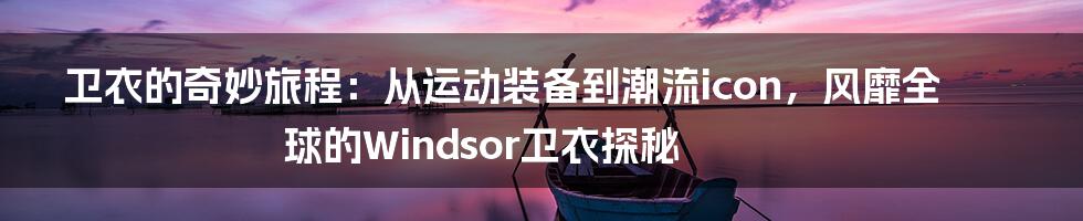 卫衣的奇妙旅程:从运动装备到潮流icon,风靡全球的Windsor卫衣探秘