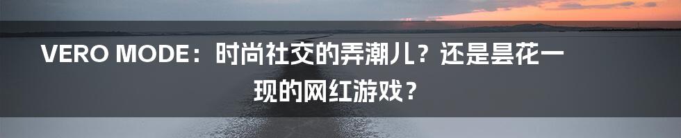 VERO MODE：时尚社交的弄潮儿？还是昙花一现的网红游戏？