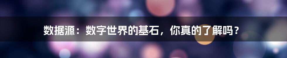 数据源：数字世界的基石，你真的了解吗？