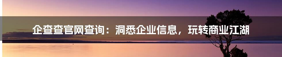企查查官网查询:洞悉企业信息,玩转商业江湖