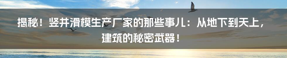 揭秘!竖井滑模生产厂家的那些事儿:从地下到天上,建筑的秘密武器!
