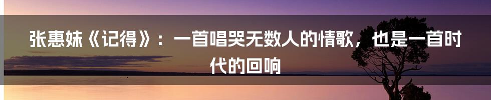 张惠妹《记得》：一首唱哭无数人的情歌，也是一首时代的回响