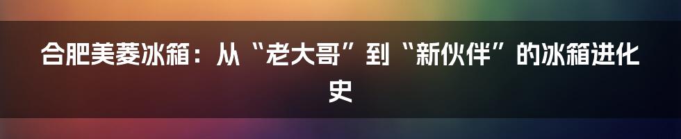 合肥美菱冰箱：从“老大哥”到“新伙伴”的冰箱进化史