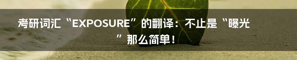 考研词汇“EXPOSURE”的翻译:不止是“曝光”那么简单!