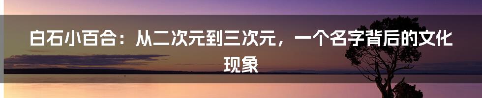 白石小百合：从二次元到三次元，一个名字背后的文化现象