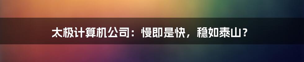 太极计算机公司:慢即是快,稳如泰山?
