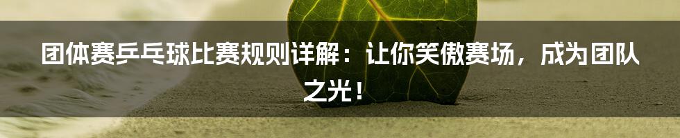 团体赛乒乓球比赛规则详解：让你笑傲赛场，成为团队之光！