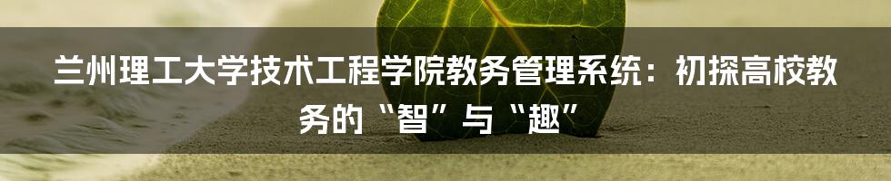 兰州理工大学技术工程学院教务管理系统：初探高校教务的“智”与“趣”