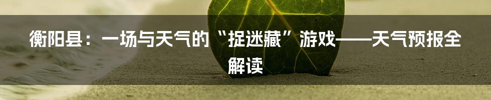 衡阳县：一场与天气的“捉迷藏”游戏——天气预报全解读